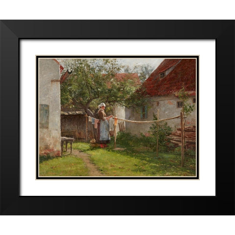 Wash Day-Bavaria Black Modern Wood Framed Art Print with Double Matting by Adams, John Ottis