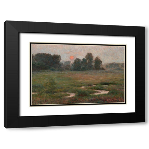 An August Sunset - Prairie Dell Black Modern Wood Framed Art Print with Double Matting by Adams, John Ottis