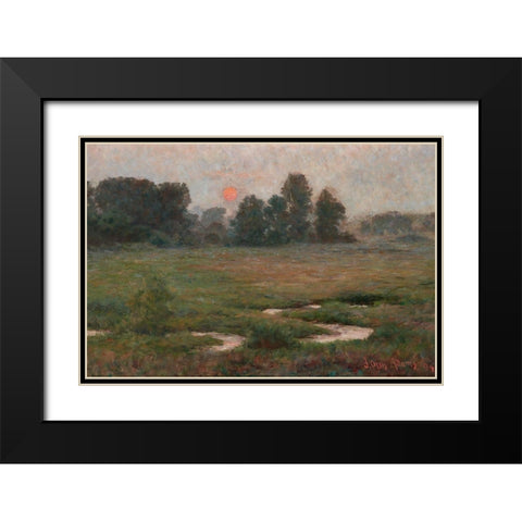 An August Sunset - Prairie Dell Black Modern Wood Framed Art Print with Double Matting by Adams, John Ottis