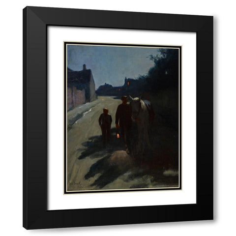 Moonlight (On the Road at Night) Black Modern Wood Framed Art Print with Double Matting by Stark, Otto