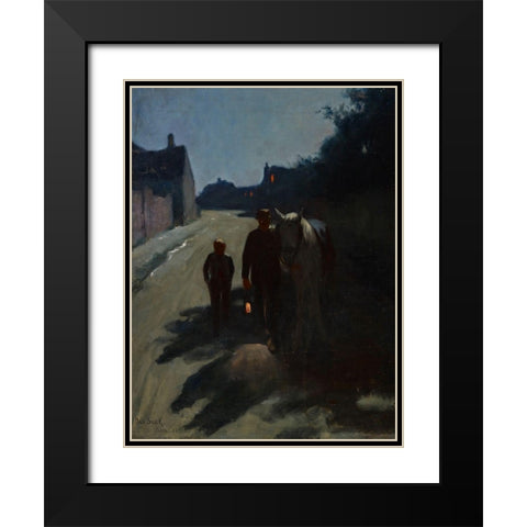 Moonlight (On the Road at Night) Black Modern Wood Framed Art Print with Double Matting by Stark, Otto