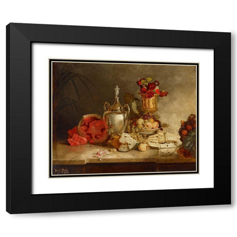 Still Life of Fruit and Urn Black Modern Wood Framed Art Print with Double Matting by Steele, Theodore Clement