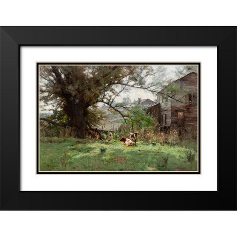 Morning-Old Schofields Mill Black Modern Wood Framed Art Print with Double Matting by Steele, Theodore Clement