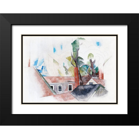 Rooftops and Trees Black Modern Wood Framed Art Print with Double Matting by Demuth, Charles