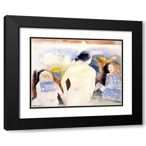 Woman with Black Hair and Two Children Black Modern Wood Framed Art Print with Double Matting by Demuth, Charles