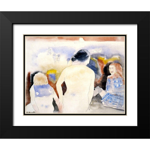 Woman with Black Hair and Two Children Black Modern Wood Framed Art Print with Double Matting by Demuth, Charles