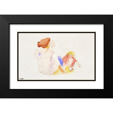 Woman with Child in Red Suit Black Modern Wood Framed Art Print with Double Matting by Demuth, Charles
