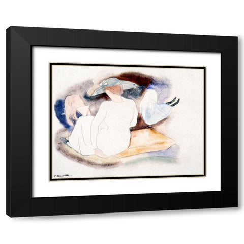 Woman with Hat and 2 Figures Black Modern Wood Framed Art Print with Double Matting by Demuth, Charles