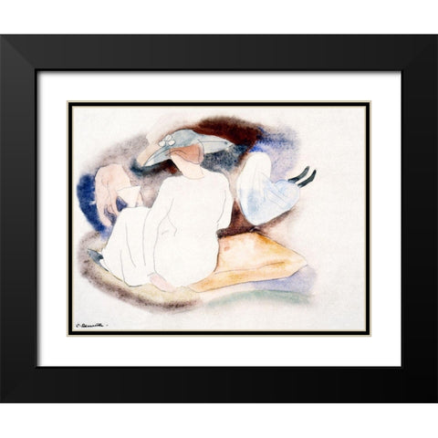 Woman with Hat and 2 Figures Black Modern Wood Framed Art Print with Double Matting by Demuth, Charles