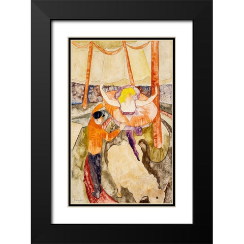 Equestrienne and Assistant Black Modern Wood Framed Art Print with Double Matting by Demuth, Charles