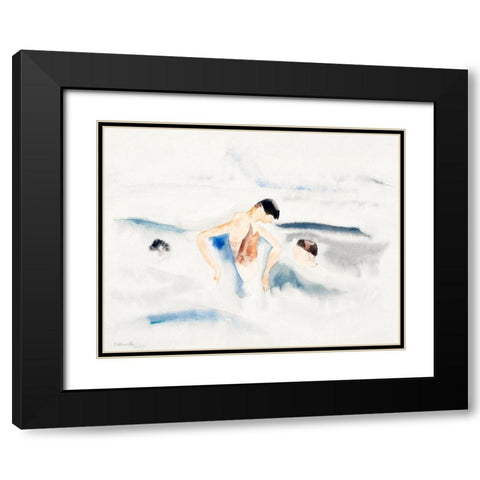 Three Figures in Water Black Modern Wood Framed Art Print with Double Matting by Demuth, Charles