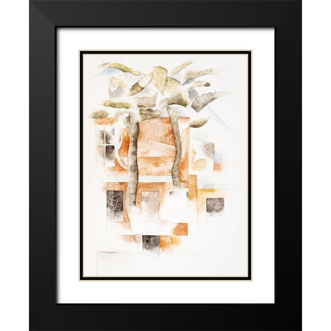 Bermuda-Houses Seen Through Trees Black Modern Wood Framed Art Print with Double Matting by Demuth, Charles