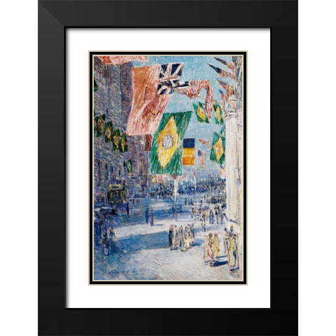 Avenue of the Allies-Brazil-Belgium Black Modern Wood Framed Art Print with Double Matting by Hassam, Childe