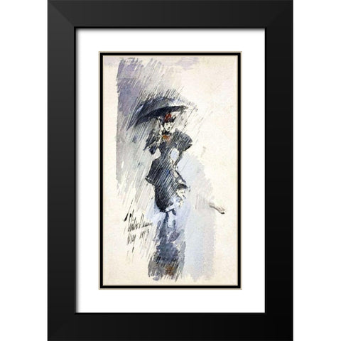 Woman with Umbrella Black Modern Wood Framed Art Print with Double Matting by Hassam, Childe
