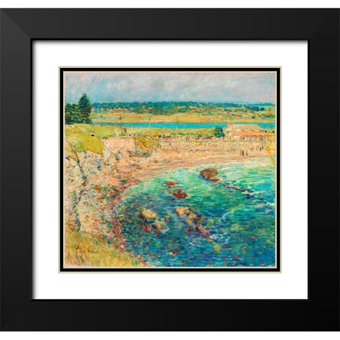 Baileyâ€™s Beach-Newport-R.I. Black Modern Wood Framed Art Print with Double Matting by Hassam, Childe