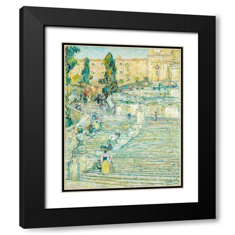 The Spanish Stairs-Rome Black Modern Wood Framed Art Print with Double Matting by Hassam, Childe