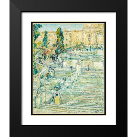 The Spanish Stairs-Rome Black Modern Wood Framed Art Print with Double Matting by Hassam, Childe