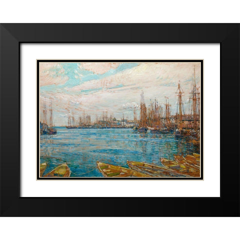 Harbor of a Thousand Masts Black Modern Wood Framed Art Print with Double Matting by Hassam, Childe