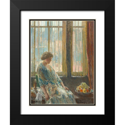 The New York Window Black Modern Wood Framed Art Print with Double Matting by Hassam, Childe