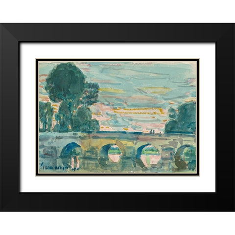 The Bridge at Grez Black Modern Wood Framed Art Print with Double Matting by Hassam, Childe