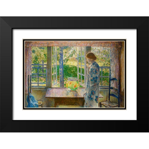 The Goldfish Window Black Modern Wood Framed Art Print with Double Matting by Hassam, Childe