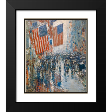 Rainy Day-Fifth Avenue Black Modern Wood Framed Art Print with Double Matting by Hassam, Childe