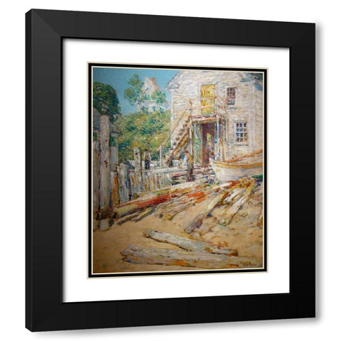 Riggers Shop-Provincetown-Mass Black Modern Wood Framed Art Print with Double Matting by Hassam, Childe