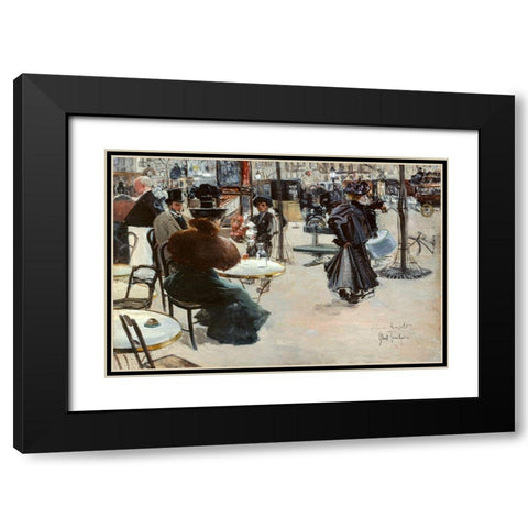 Street scene-Cafe terrace Black Modern Wood Framed Art Print with Double Matting by Abel-Truchet, Louis