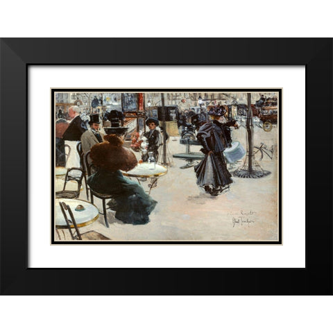Street scene-Cafe terrace Black Modern Wood Framed Art Print with Double Matting by Abel-Truchet, Louis