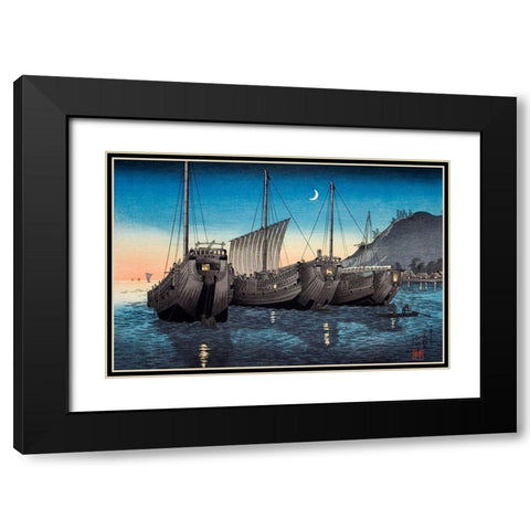 Junks in Inatori Bay-Izu Black Modern Wood Framed Art Print with Double Matting by Takahashi, Hiroaki
