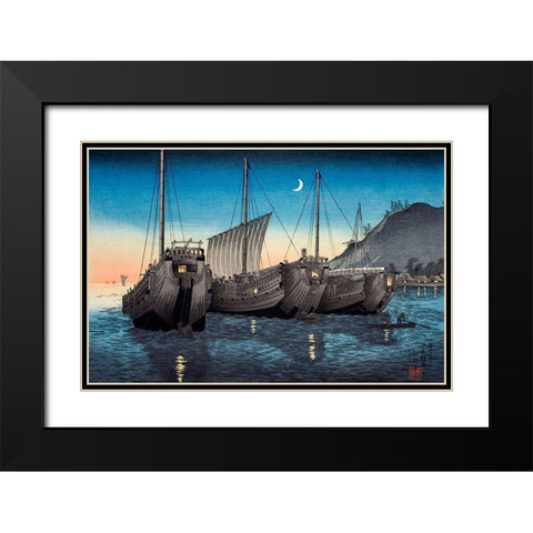 Junks in Inatori Bay-Izu Black Modern Wood Framed Art Print with Double Matting by Takahashi, Hiroaki