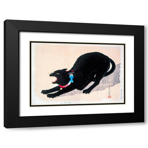 Black Cat Hissing Black Modern Wood Framed Art Print with Double Matting by Takahashi, Hiroaki