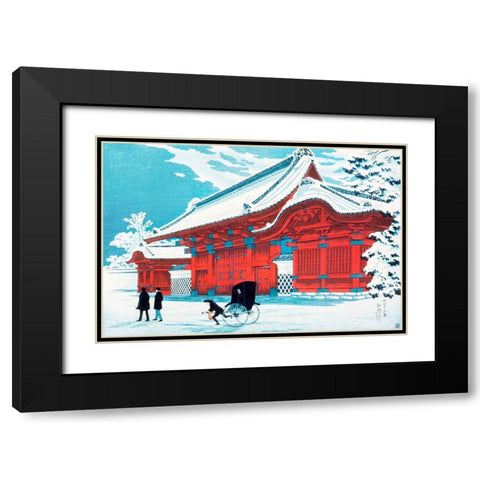 The Red Gate of Hongo in Snow Black Modern Wood Framed Art Print with Double Matting by Takahashi, Hiroaki