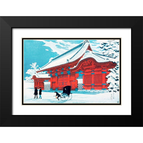 The Red Gate of Hongo in Snow Black Modern Wood Framed Art Print with Double Matting by Takahashi, Hiroaki