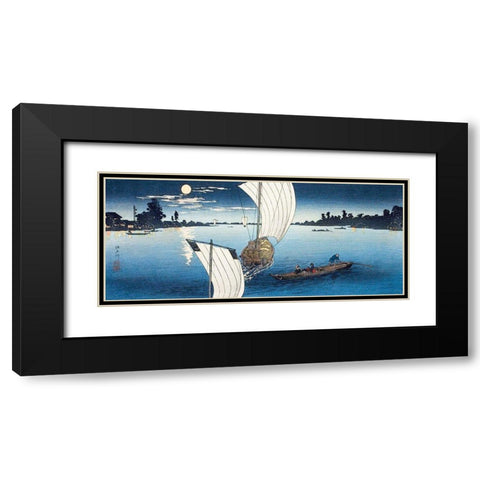 Edo River Black Modern Wood Framed Art Print with Double Matting by Takahashi, Hiroaki