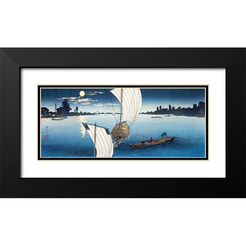 Edo River Black Modern Wood Framed Art Print with Double Matting by Takahashi, Hiroaki