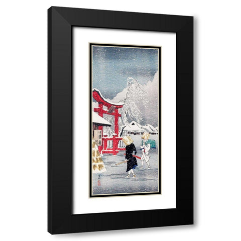 Okabe in Snow Black Modern Wood Framed Art Print with Double Matting by Takahashi, Hiroaki