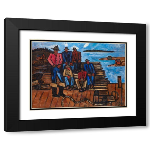 Lobster Fishermen Black Modern Wood Framed Art Print with Double Matting by Hartley, Marsden