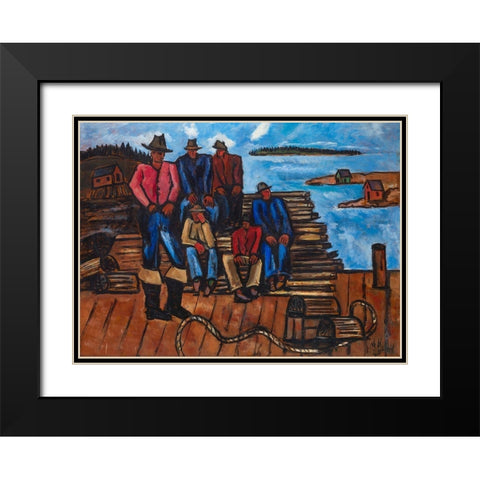 Lobster Fishermen Black Modern Wood Framed Art Print with Double Matting by Hartley, Marsden