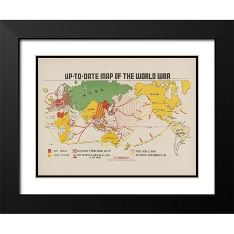 Up To Date map of the world war 1942 Black Modern Wood Framed Art Print with Double Matting by Beinecke Manuscript Library