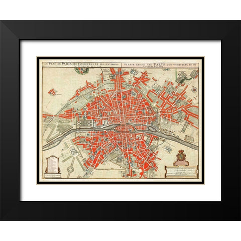 Map of Paris-France Black Modern Wood Framed Art Print with Double Matting by Delisle, Guillaume