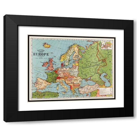 Bacons standard map of Europe Black Modern Wood Framed Art Print with Double Matting by Bacon, George Washington