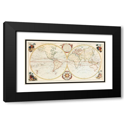 Bowless New Pocket Map of the World Black Modern Wood Framed Art Print with Double Matting by Carington, Bowles