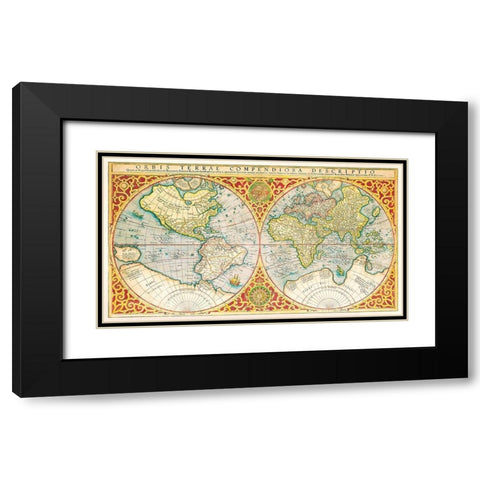 Orbis terrae compendiosa descriptio 1637 Black Modern Wood Framed Art Print with Double Matting by Mercator, Gerhad