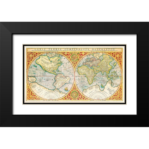 Orbis terrae compendiosa descriptio 1637 Black Modern Wood Framed Art Print with Double Matting by Mercator, Gerhad