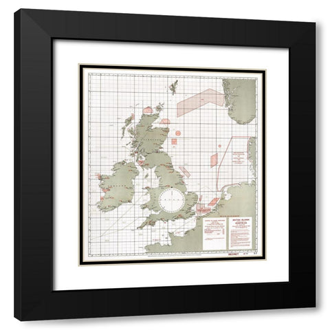 British Islands approximate positions of minefields 1918 Black Modern Wood Framed Art Print with Double Matting by Furlong, William Rea