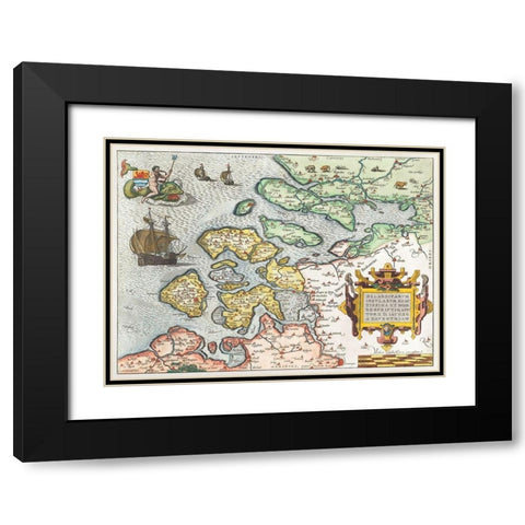 Map of Zeeland Black Modern Wood Framed Art Print with Double Matting by Hogenberg, Frans