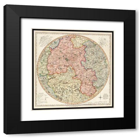 A new and accurate map of the country for twenty five miles round the University of Oxford 1805 Black Modern Wood Framed Art Print with Double Matting by G Pawley and Samuel John Neele