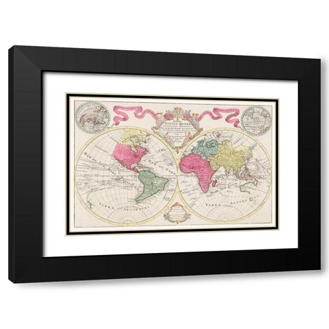Mappa totius mundi adornata juxta observationes 1682 Black Modern Wood Framed Art Print with Double Matting by L isle, Guillaume de