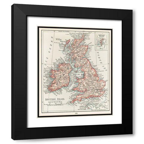 A cartographic map of the British Isles Black Modern Wood Framed Art Print with Double Matting by Vintage Maps